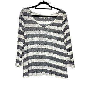 Next Ladies Size 18 Lightweight V Neck White Black Striped 3/4 Sleeve Sweater